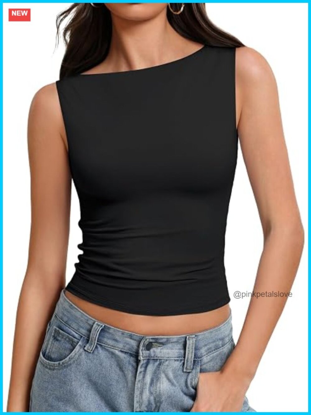 Boat Neck Double Lined Tank Top Fitted Basic Summer Going Out Top